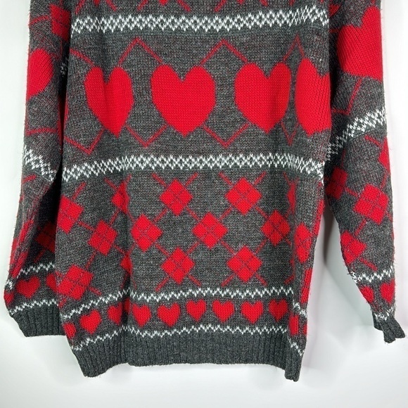 Vintage Adele Knitwear Heart Gray Red Sweater Small/Medium - Picture 6 of 8